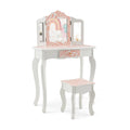 2-in-1 Kinderschminktisch-Set mit dreifach klappbarem Spiegel – Rosa