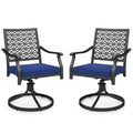 Lot de 2 chaises d'extérieur pivotantes avec coussins moelleux et base ronde en acier – Bleu marine
