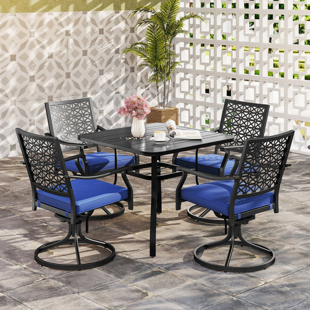 Lot de 2 chaises d'extérieur pivotantes avec coussins moelleux et base ronde en acier – Bleu marine
