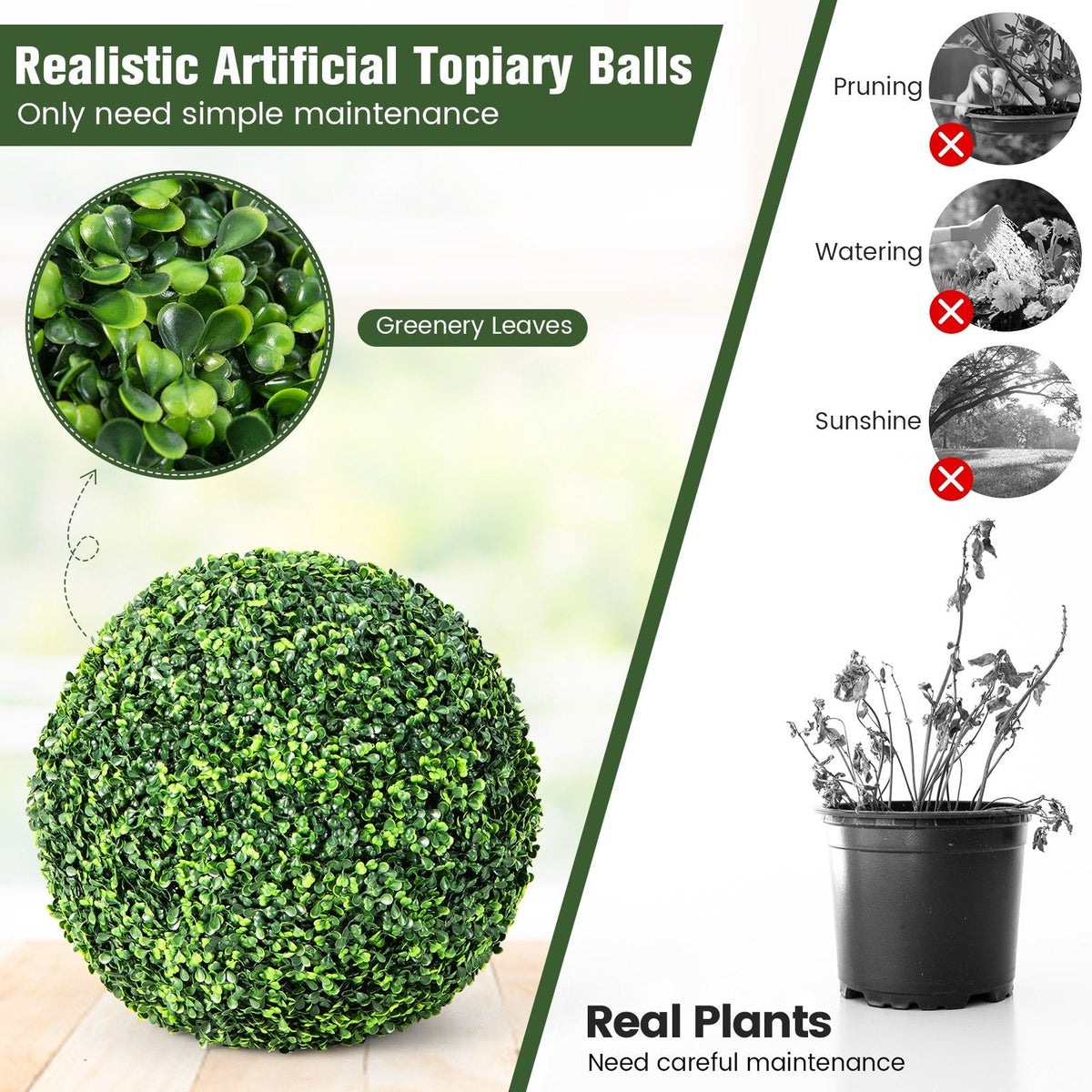 2 Piezas Bolas Topiarias Artificiales de 19 Pulgadas Plantas Falsas de Boj