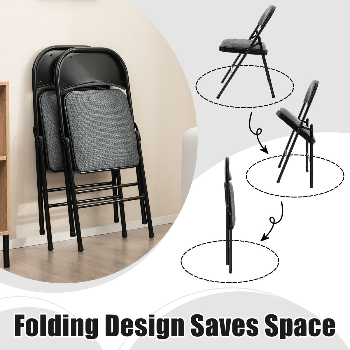 Juego de 2 sillas plegables con asiento tapizado y respaldo cubierto de tela