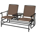 Canapé balancelle d'extérieur 2 places avec table centrale en verre trempé, 57 po, assise en maille marron, capacité de 530 lb