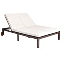 Double chaise longue en rotin pour deux personnes avec dossiers séparés et roulettes, blanc
