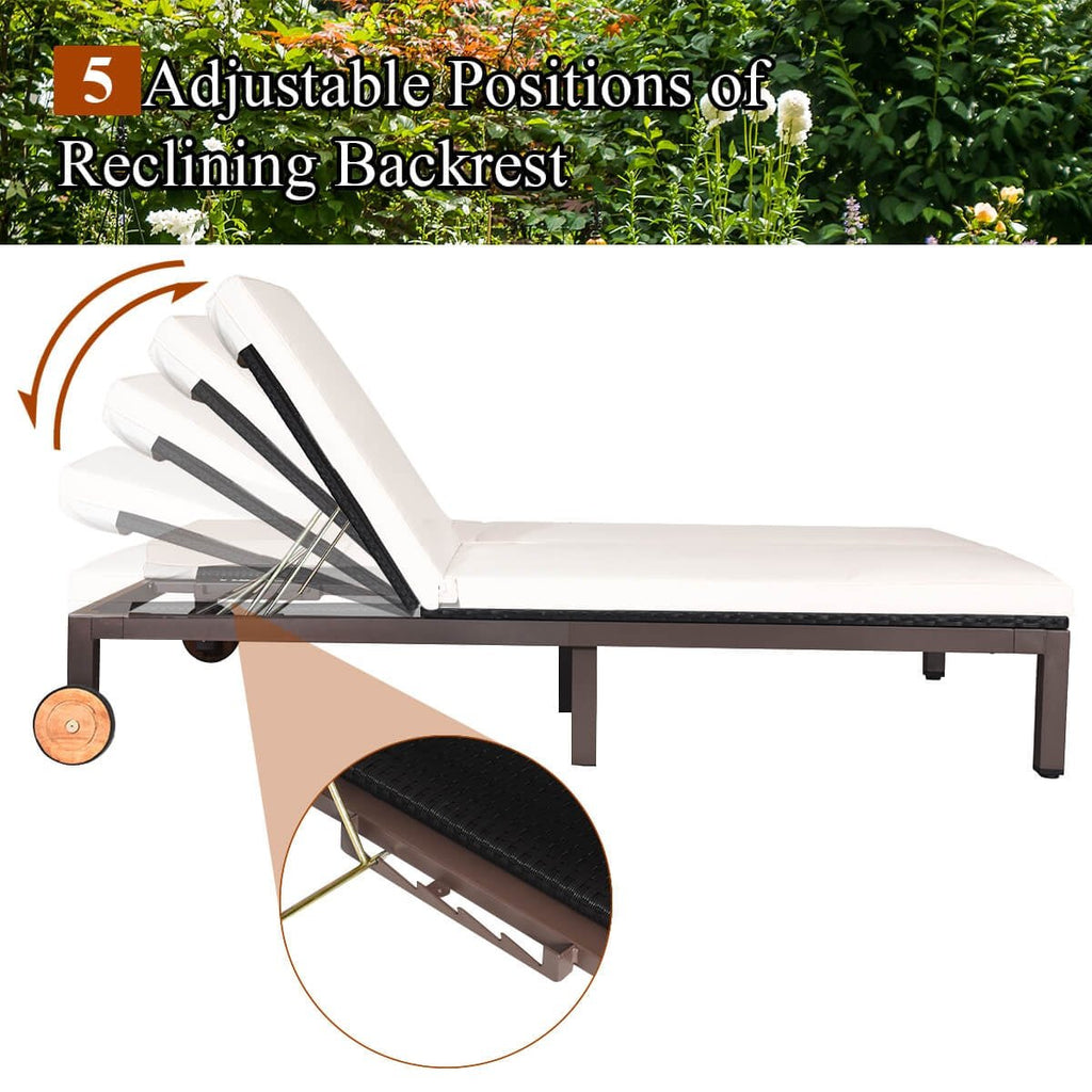 Double chaise longue en rotin pour deux personnes avec dossiers séparés et roulettes, blanc