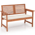 Banc de patio 2 places en bois massif avec dossier et coussin