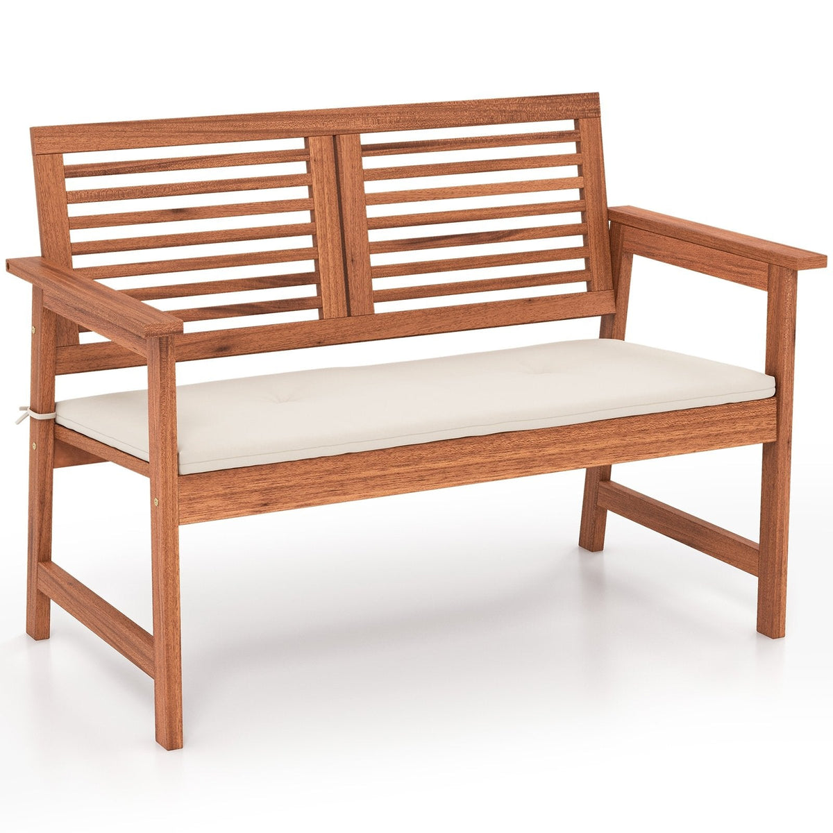 Banc de patio 2 places en bois massif avec dossier et coussin