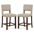 Lot de 2 tabourets de bar hauteur comptoir à dossier ajouré, tissu lin beige, hauteur d’assise de 24,5 pouces
