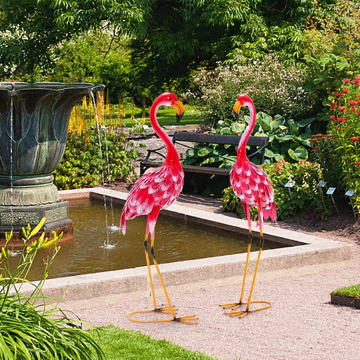 2-teiliges Flamingo-Gartenfiguren-Set