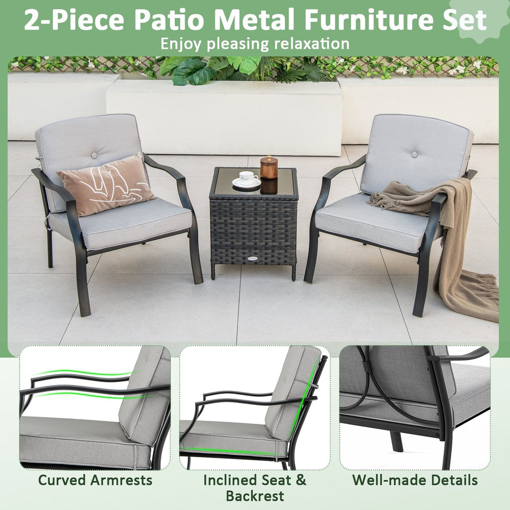 2-teiliges Metall-Gartenstuhl-Set mit Sitz- und Rückenpolstern