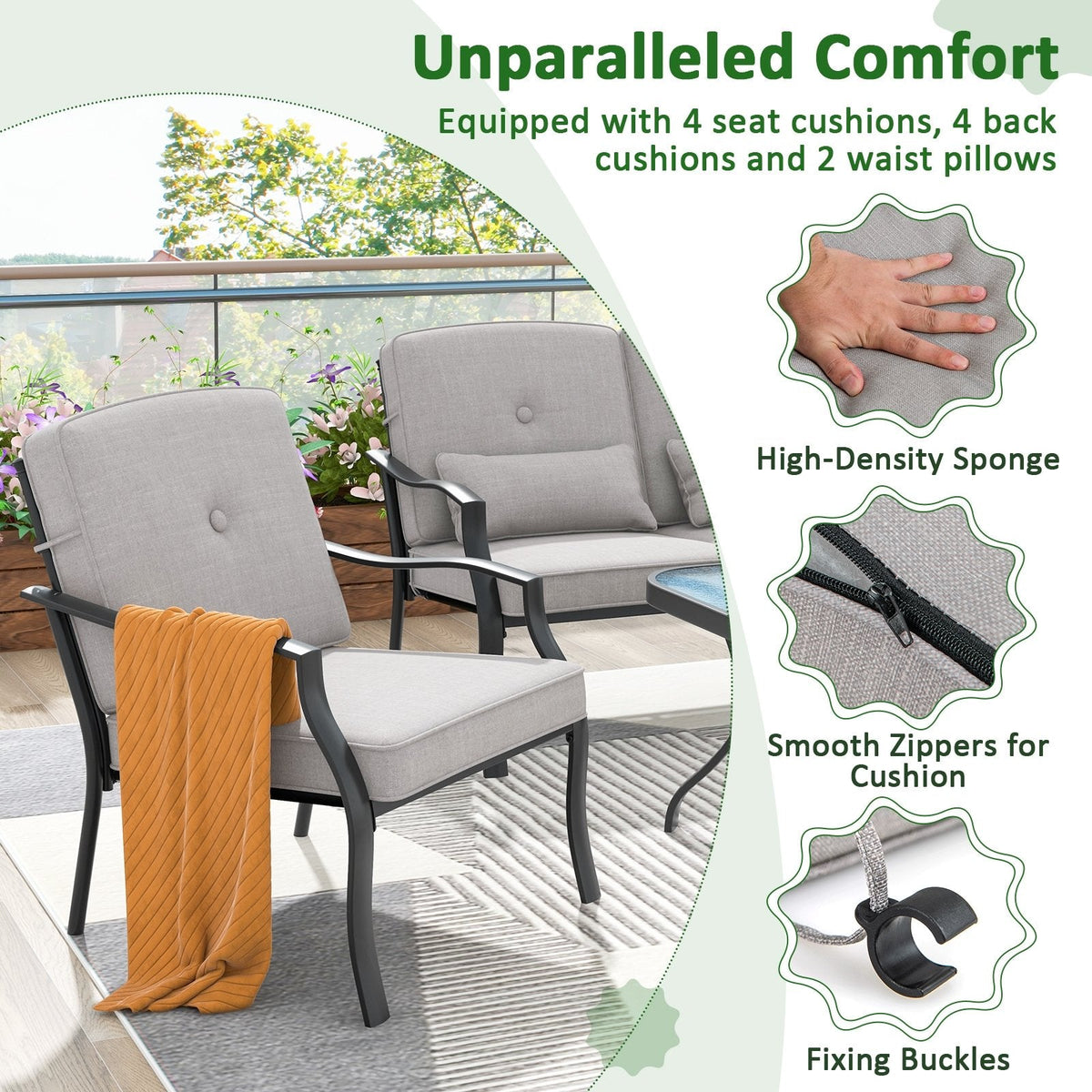 2-teiliges Metall-Gartenstuhl-Set mit Sitz- und Rückenpolstern