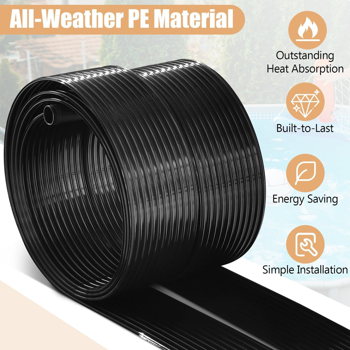 Sistema de calefacción solar resistente a la intemperie para piscina, 2 piezas, 10/16,4/20 pies-L