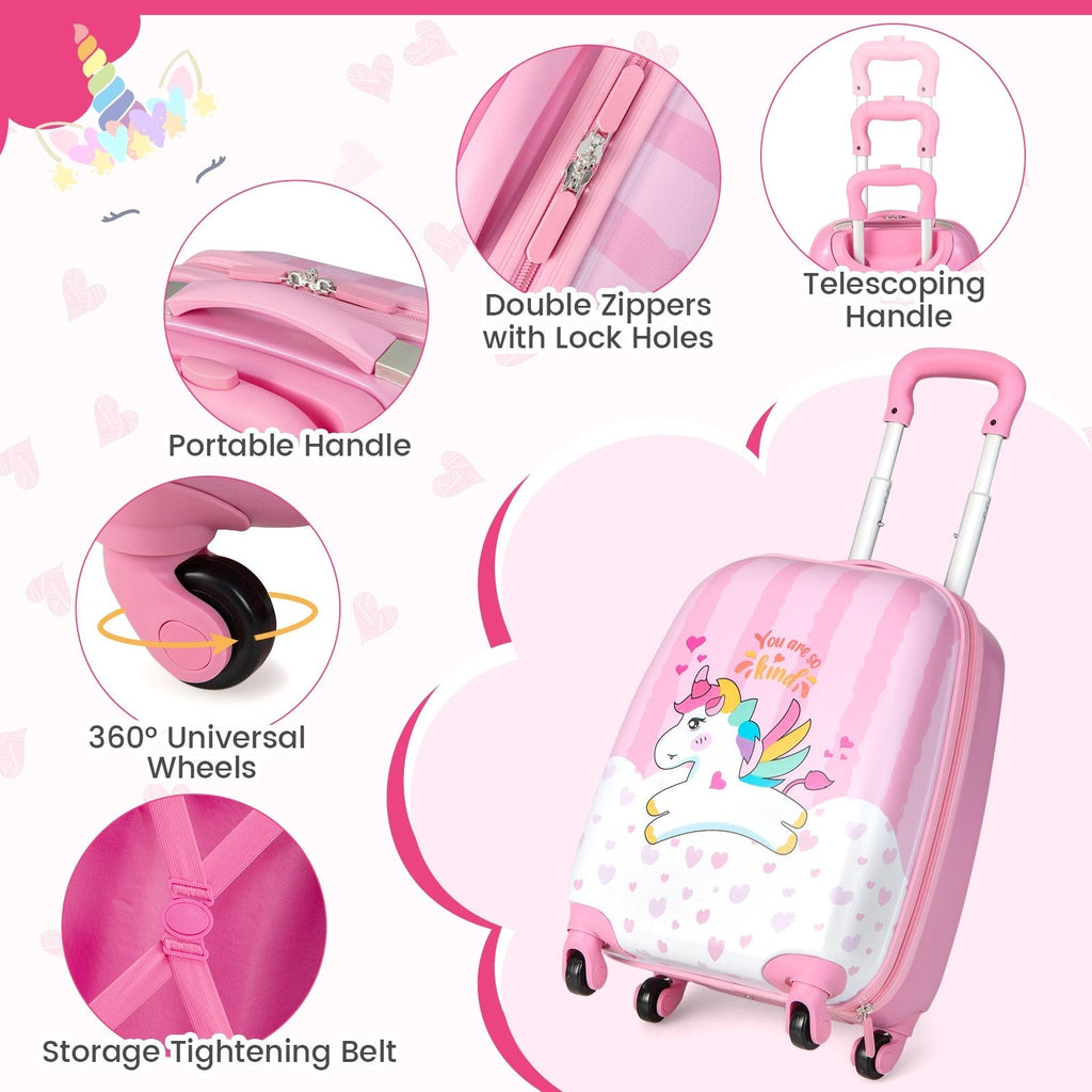 Juego de equipaje para niños de 2 piezas, 12 y 16 pulgadas, con mochila y maleta para viaje - Lindo unicornio