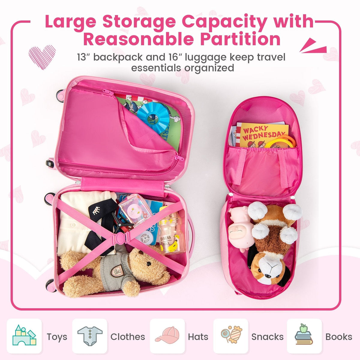 Juego de equipaje para niños de 2 piezas, 12 y 16 pulgadas, con mochila y maleta para viaje - Lindo unicornio