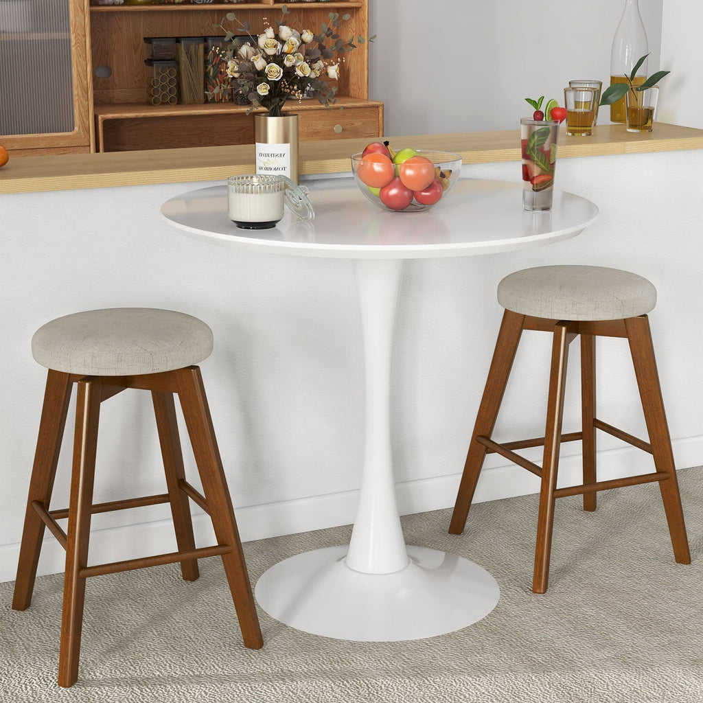 2er-Set rückenfreie drehbare Barhocker mit beigefarbenen Leinsitzen, 66 cm Sitzhöhe, Beine aus Kautschukholz