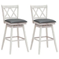 Juego de 2 taburetes de bar giratorios en blanco antiguo con respaldo en X, altura del asiento de 29,5 pulgadas y reposapiés de 12 pulgadas