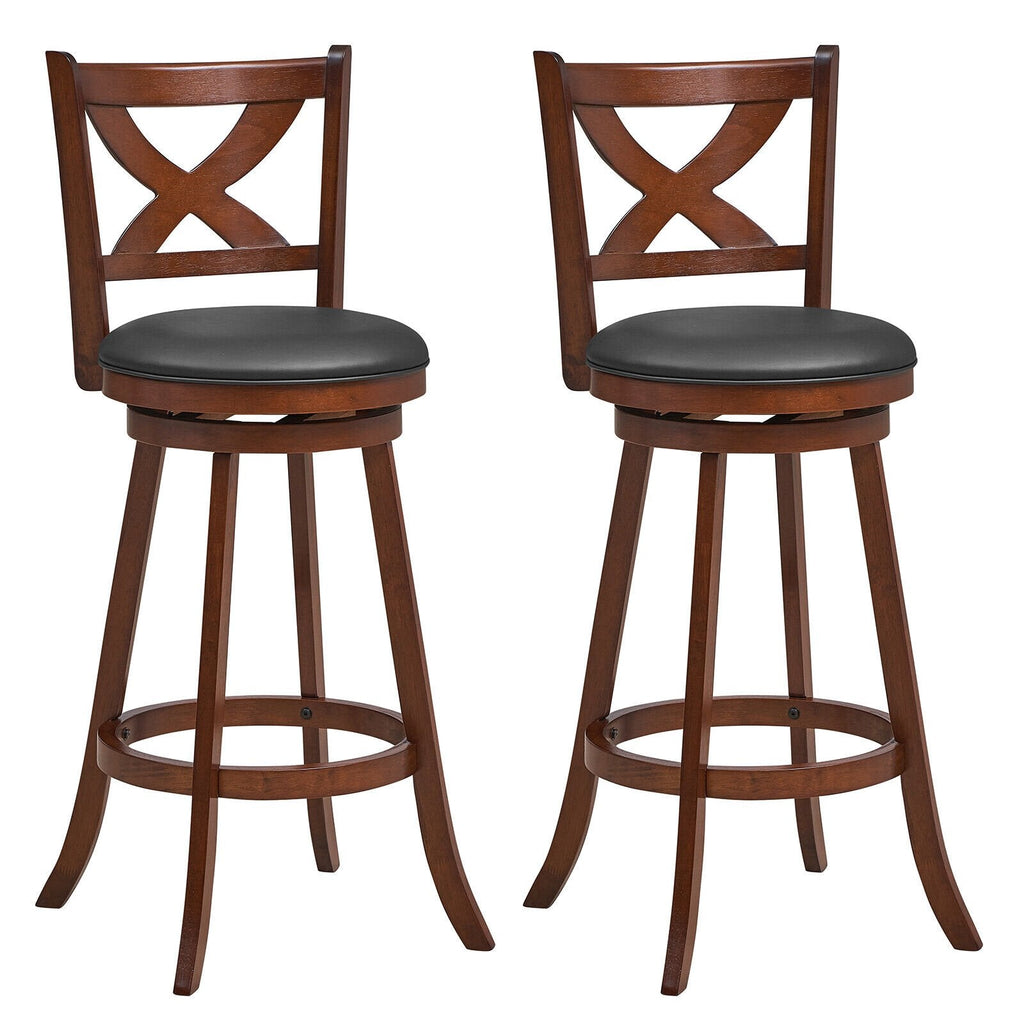 2er-Set klassische drehbare Barhocker mit X-förmiger offener Rückenlehne, Espresso-Holz, 76 cm Sitzhöhe