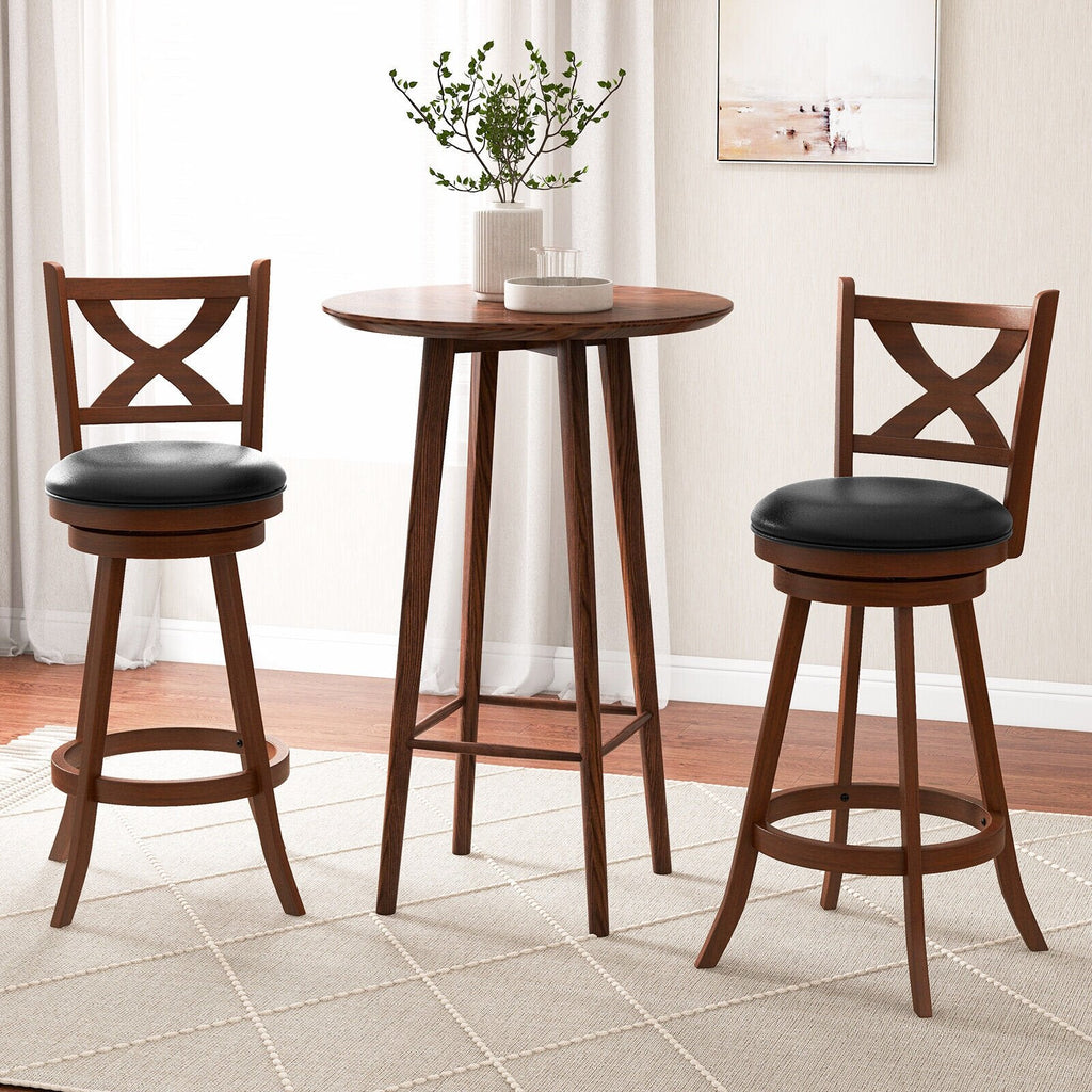 2er-Set klassische drehbare Barhocker mit X-förmiger offener Rückenlehne, Espresso-Holz, 76 cm Sitzhöhe