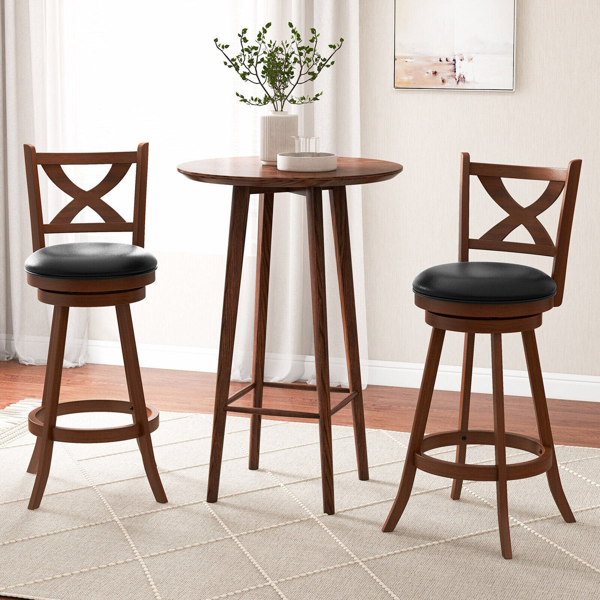 2er-Set klassische drehbare Barhocker mit X-förmiger offener Rückenlehne, Espresso-Holz, 76 cm Sitzhöhe