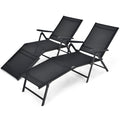 Set of 2 Folding Sling Chaise Lounges with 2 Position Footrests, Black