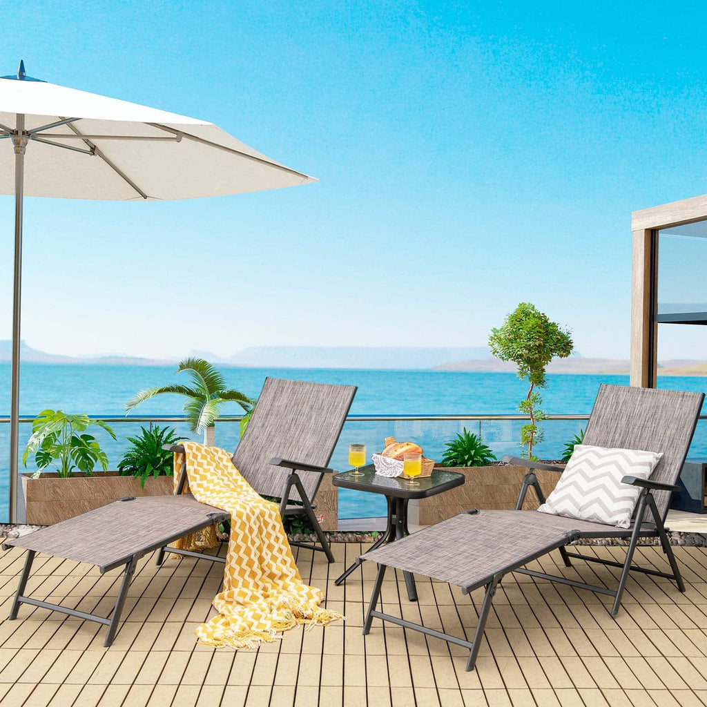 Set aus 2 klappbaren Sling-Sonnenliegen mit dreifach klappbaren Rahmen, Grau