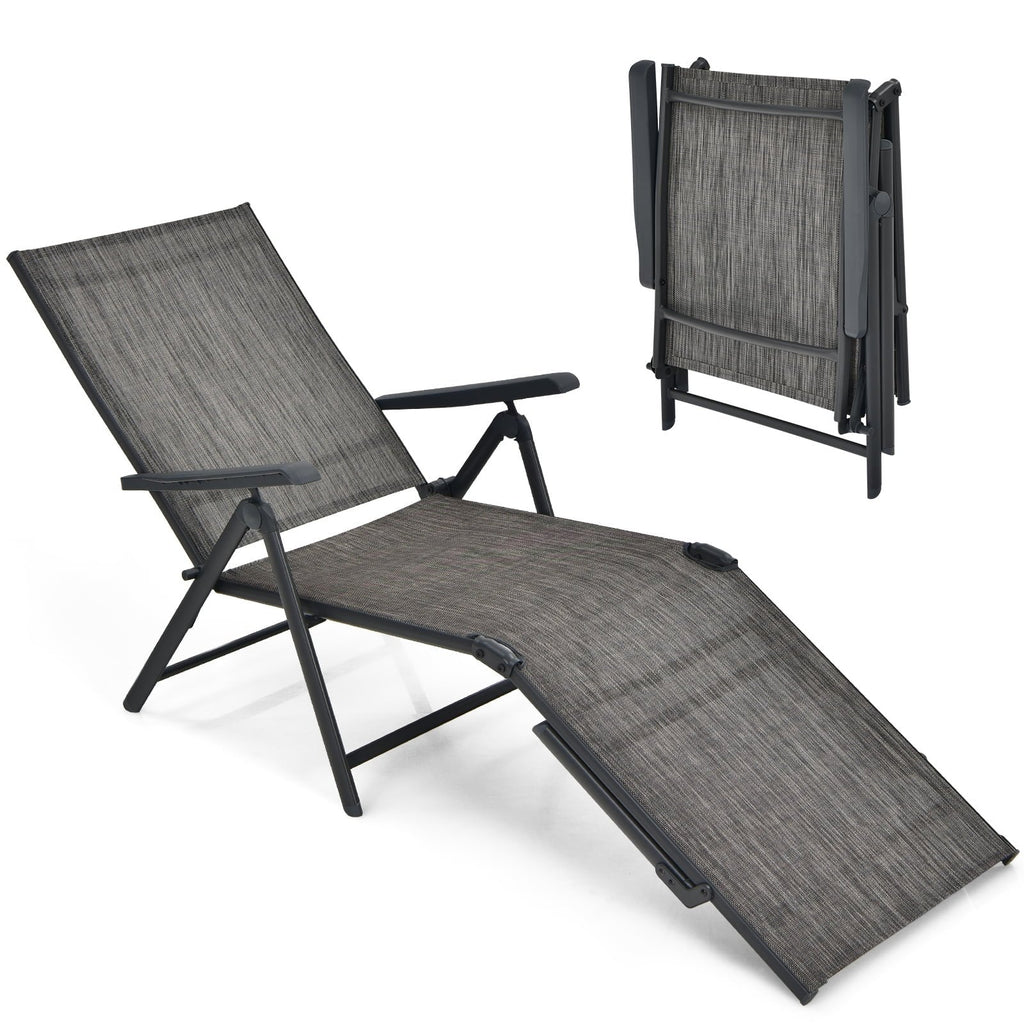Set aus 2 klappbaren Sling-Sonnenliegen mit dreifach klappbaren Rahmen, Grau