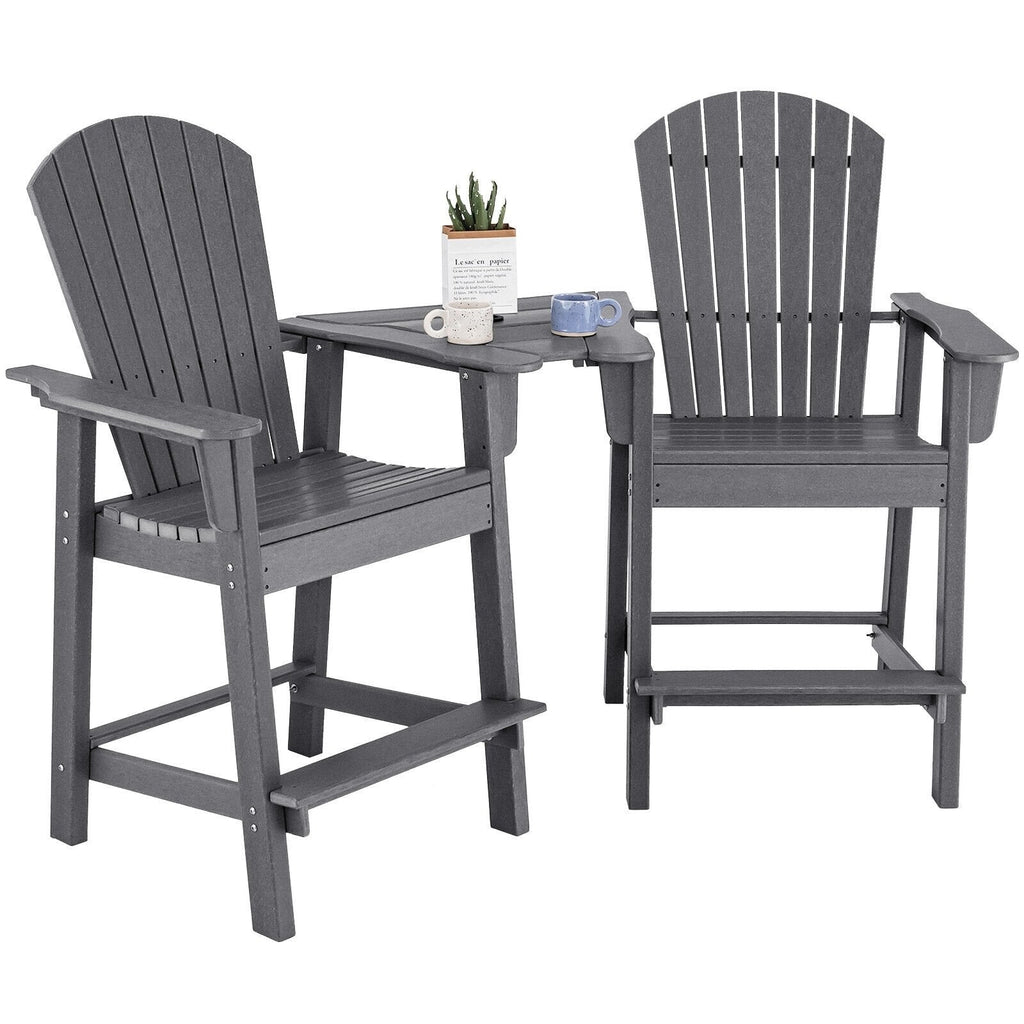 2 chaises hautes de jardin Adirondack en PEHD avec plateau central de connexion - Gris