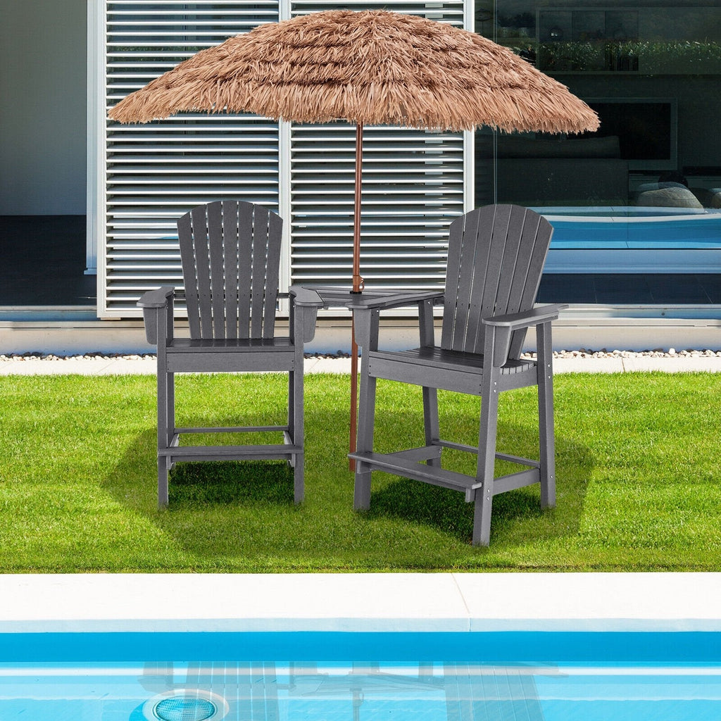 2 chaises hautes de jardin Adirondack en PEHD avec plateau central de connexion - Gris