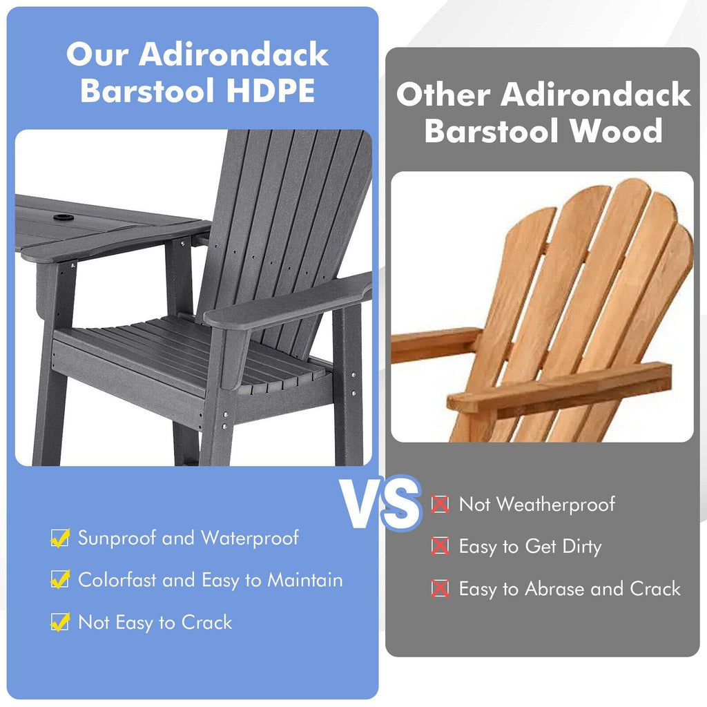 2 chaises hautes de jardin Adirondack en PEHD avec plateau central de connexion - Gris