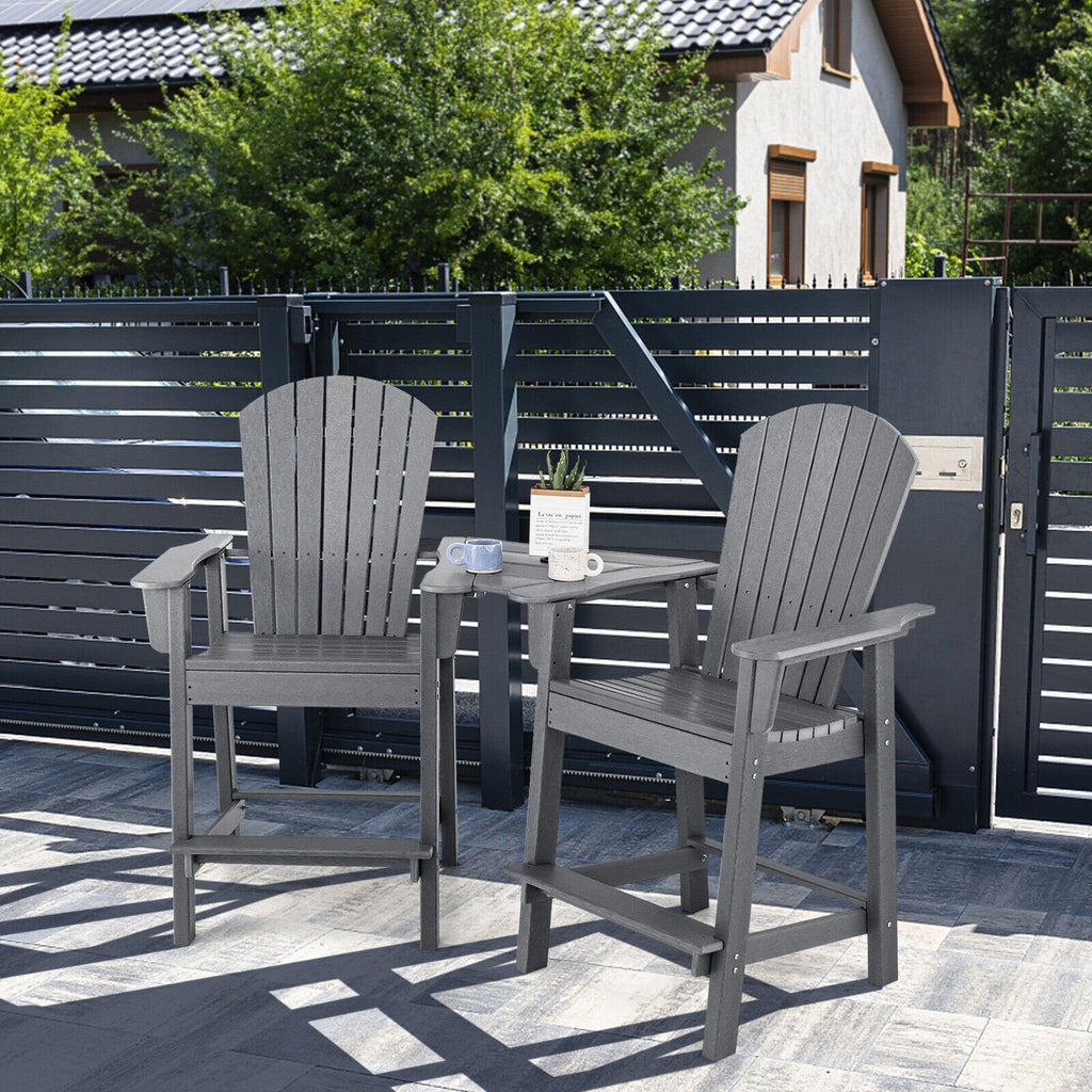 2 chaises hautes de jardin Adirondack en PEHD avec plateau central de connexion - Gris