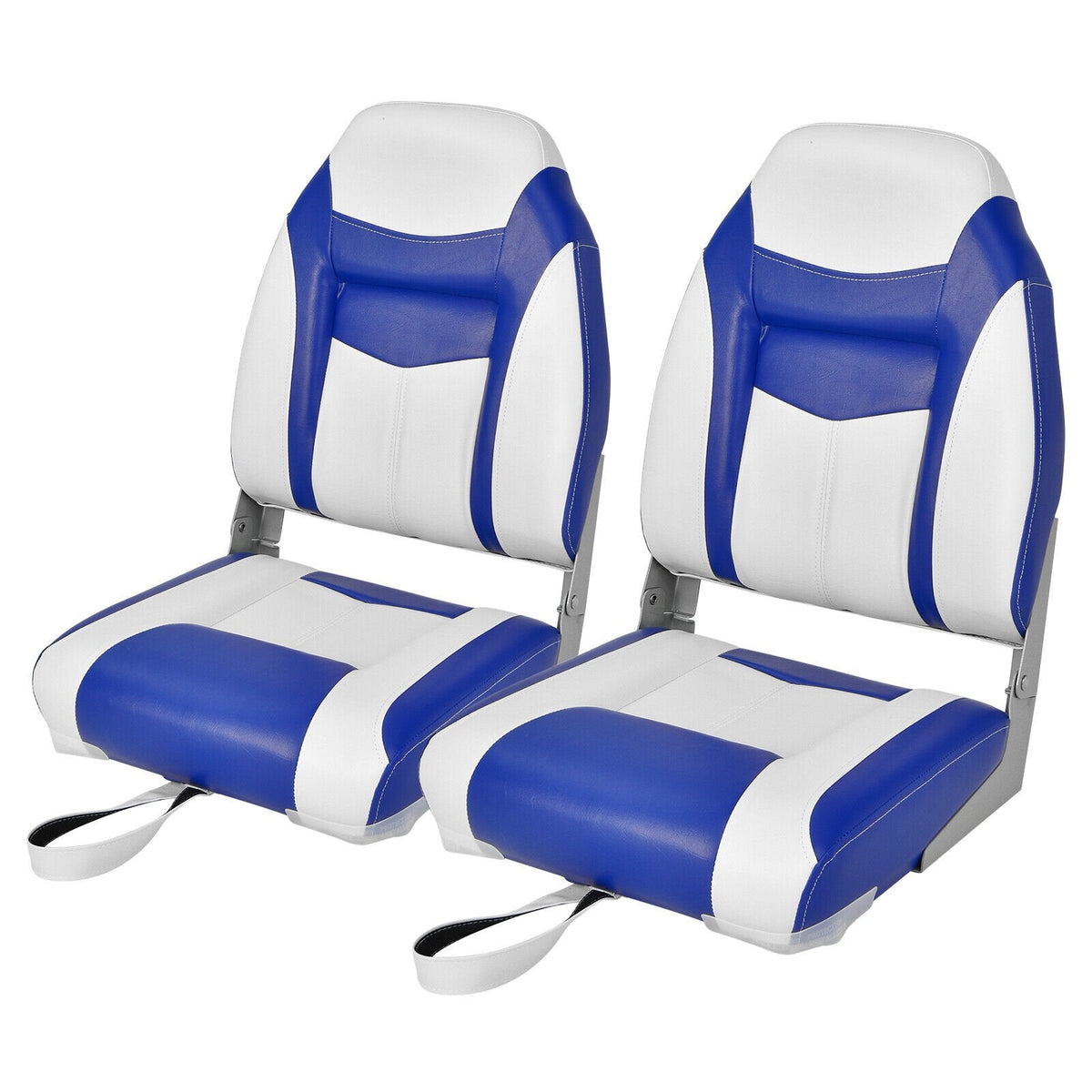 Set aus 2 klappbaren Bootssitzen mit hoher Rückenlehne und Schaumstoffpolster, blau