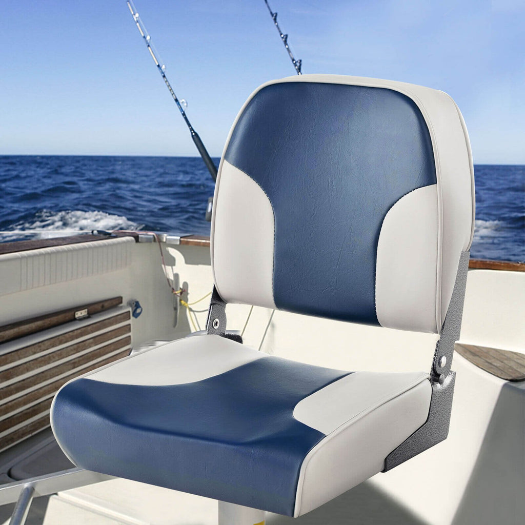 Lot de 2 sièges bateau à dossier bas avec rembourrage éponge et charnières en aluminium - Bleu