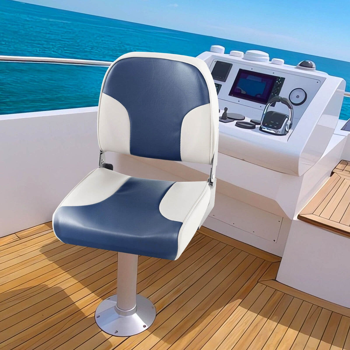 Lot de 2 sièges bateau à dossier bas avec rembourrage éponge et charnières en aluminium - Bleu
