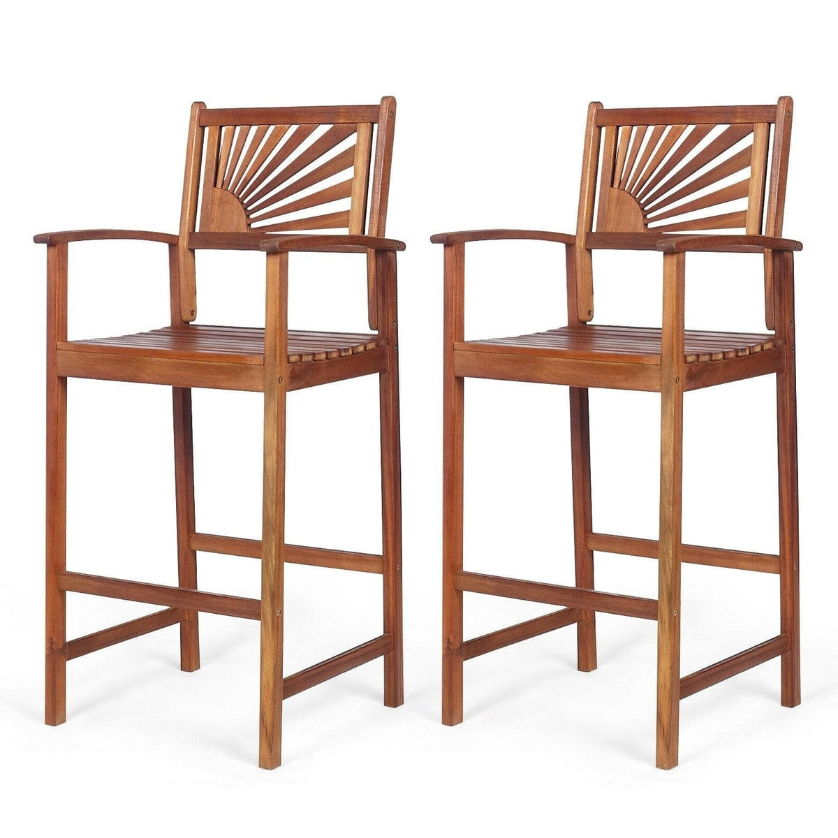 2-teiliges Set Outdoor-Barstühle aus Akazienholz mit Sonnenblumen-Rückenlehne und Armlehnen