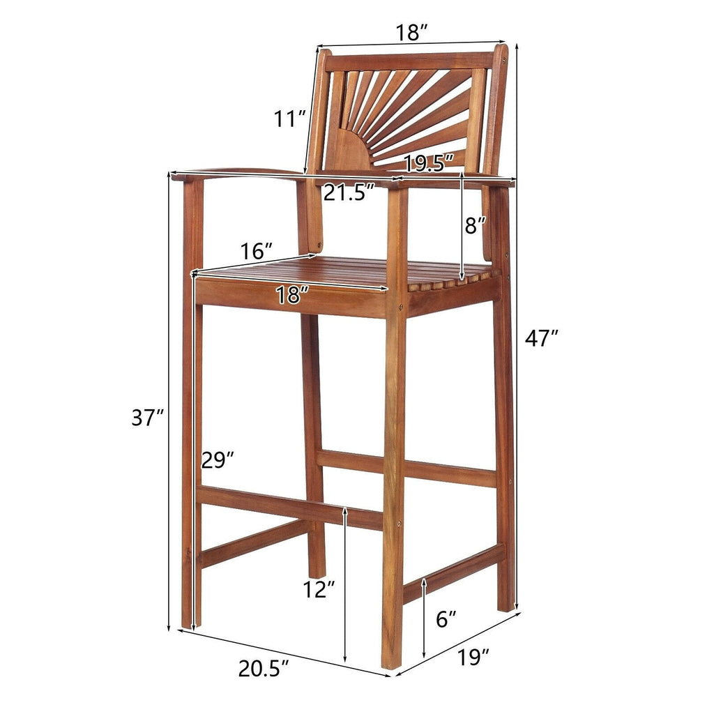 2 Fauteuils de Bar d'Extérieur en Bois d'Acacia avec Dossier Tournesol et Accoudoirs