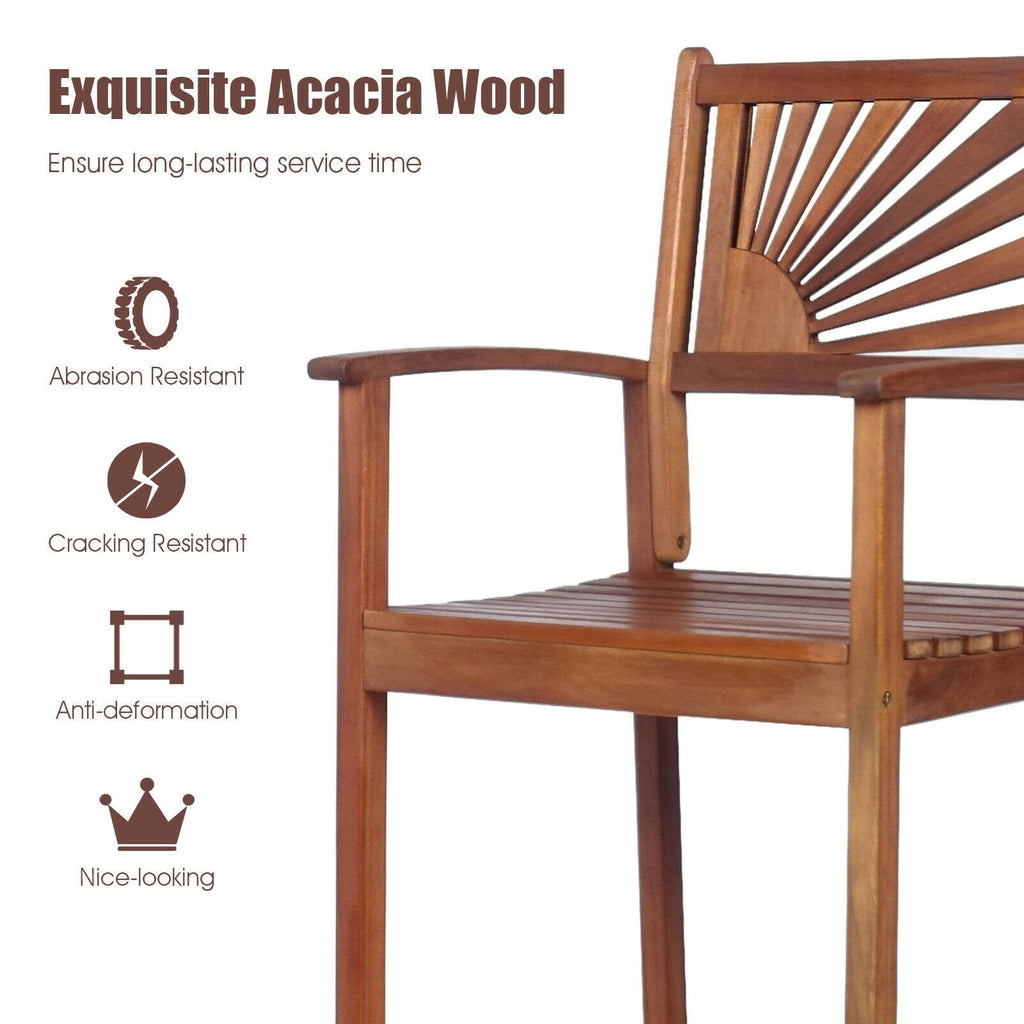 2 Fauteuils de Bar d'Extérieur en Bois d'Acacia avec Dossier Tournesol et Accoudoirs