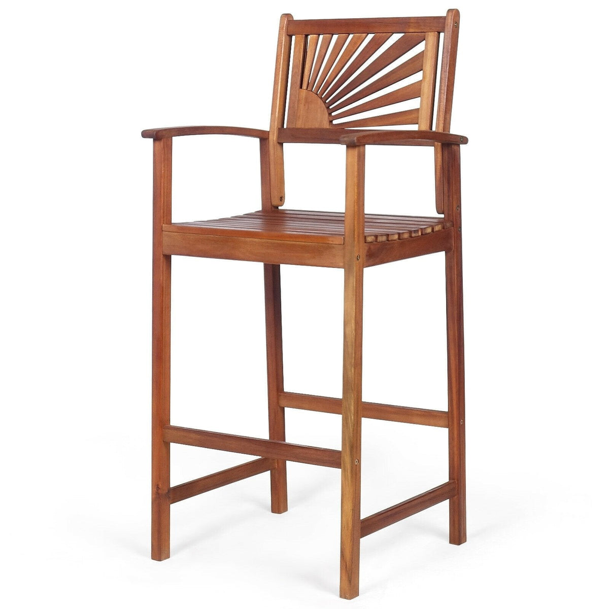 2 Fauteuils de Bar d'Extérieur en Bois d'Acacia avec Dossier Tournesol et Accoudoirs