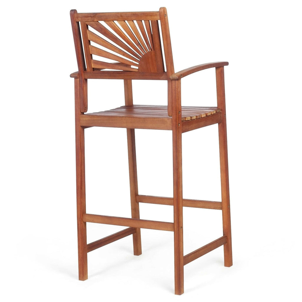 2 Fauteuils de Bar d'Extérieur en Bois d'Acacia avec Dossier Tournesol et Accoudoirs