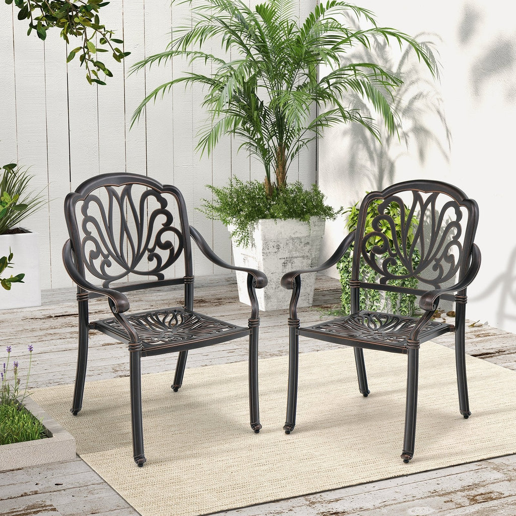 2 sillas de comedor de aluminio fundido para patio con reposabrazos - bronce