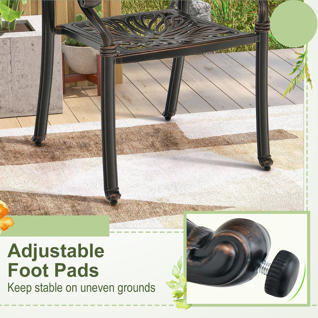 2 sillas de comedor de aluminio fundido para patio con reposabrazos - bronce