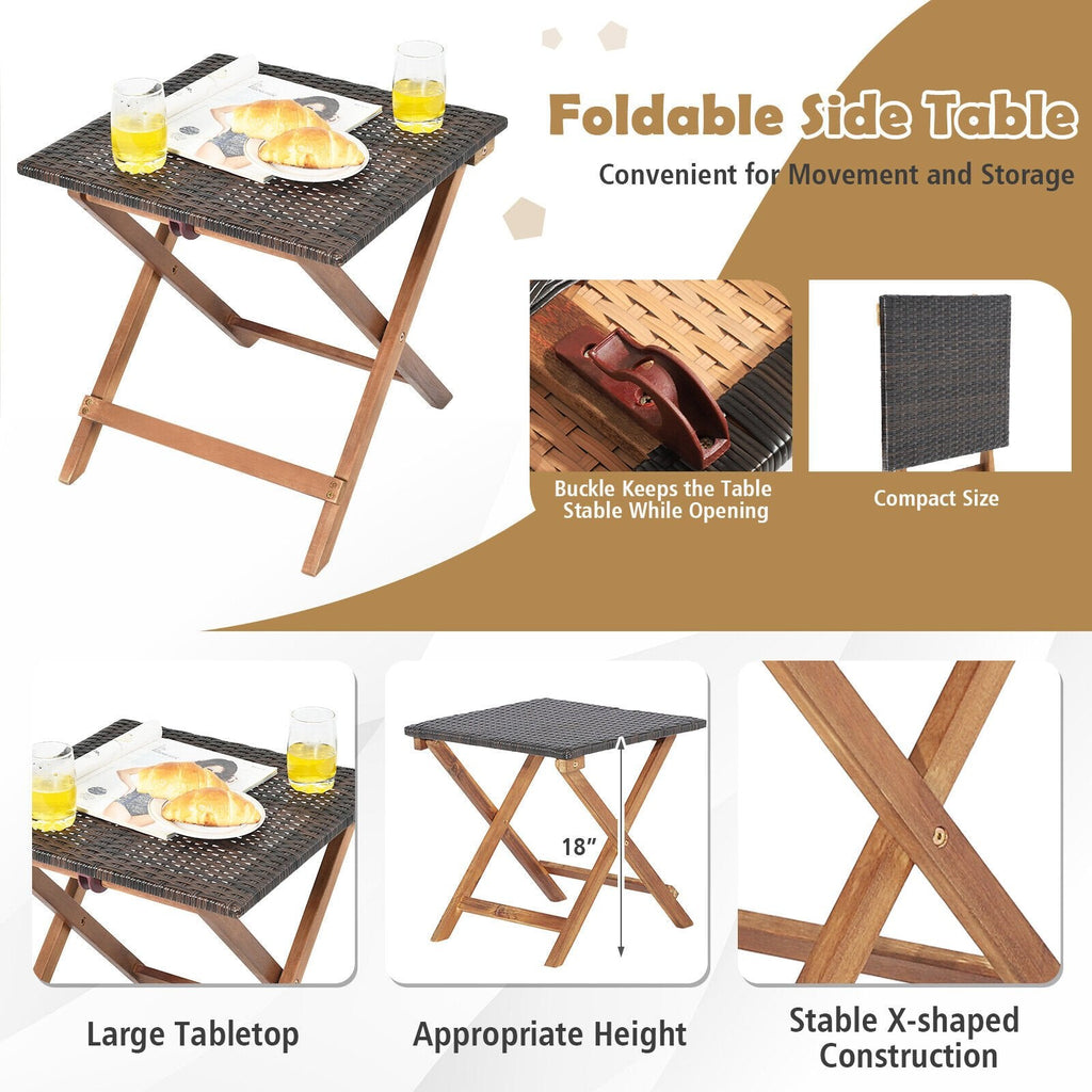 Chaise longue en acacia et osier avec table d'appoint rabattable, capacité de 800 lb