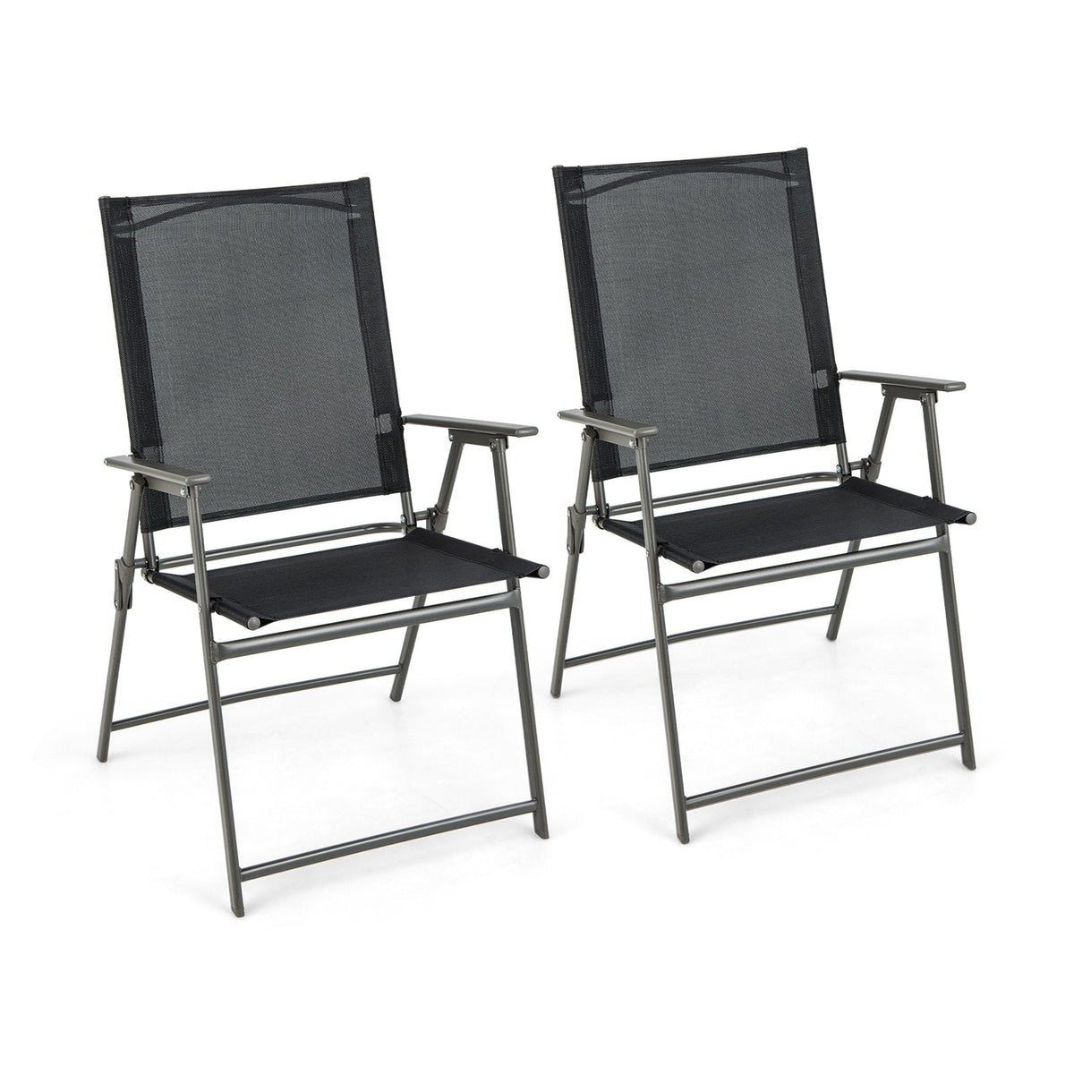 2-teilige klappbare Terrassenstühle mit Armlehnen für Terrasse, Garten und Hof – Schwarz und Grau