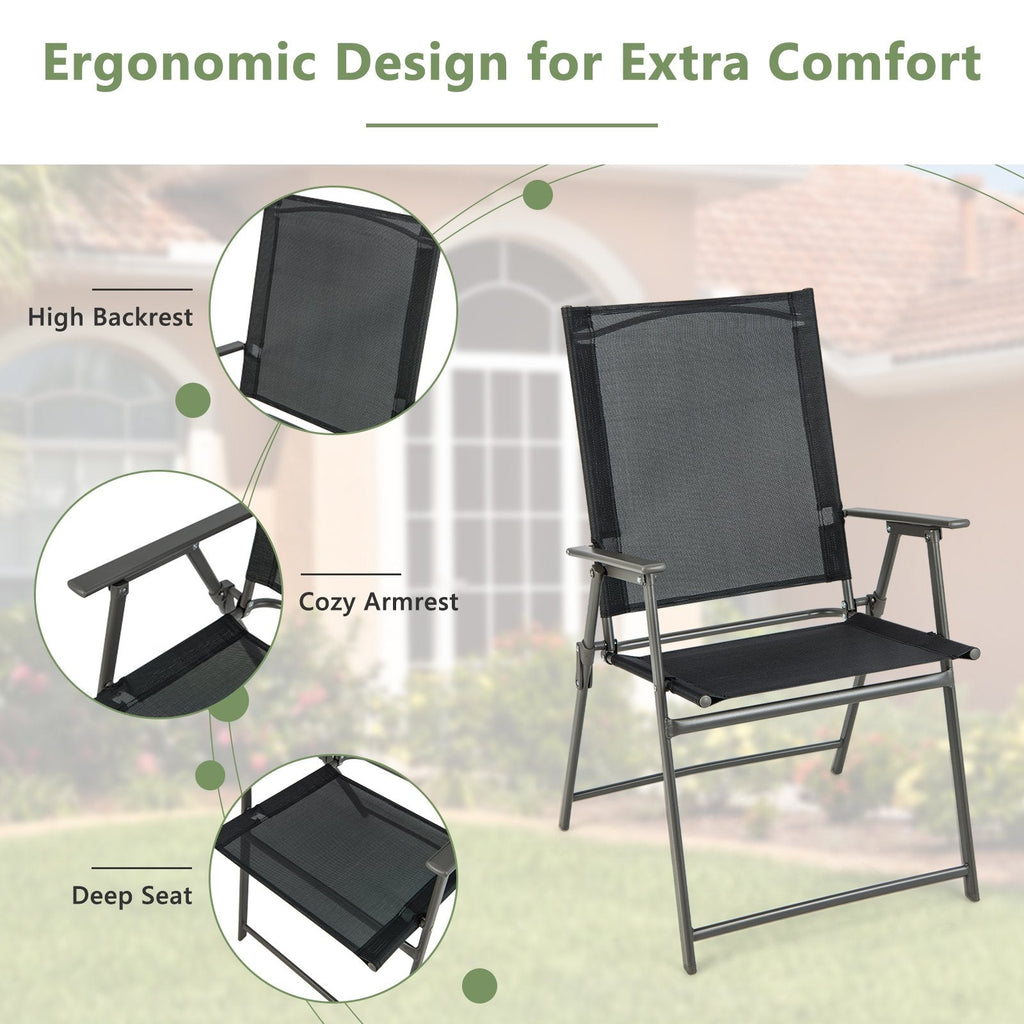 2 chaises de patio pliantes avec accoudoirs pour terrasse jardin – Noir et gris