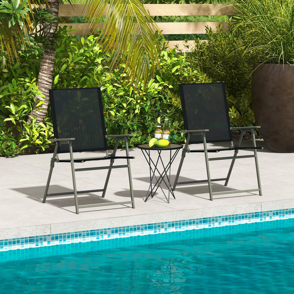 2 chaises de patio pliantes avec accoudoirs pour terrasse jardin – Noir et gris