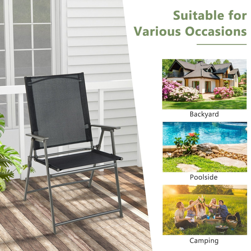 2 chaises de patio pliantes avec accoudoirs pour terrasse jardin – Noir et gris