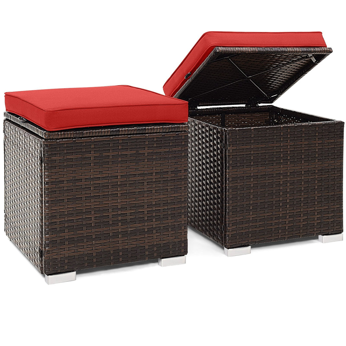 2-teiliges Garten-Ottoman-Set mit abnehmbaren Kissen – Rot
