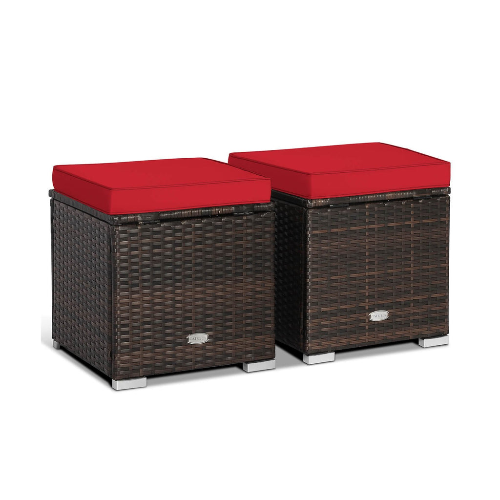 2-teiliges Garten-Ottoman-Set mit abnehmbaren Kissen – Rot