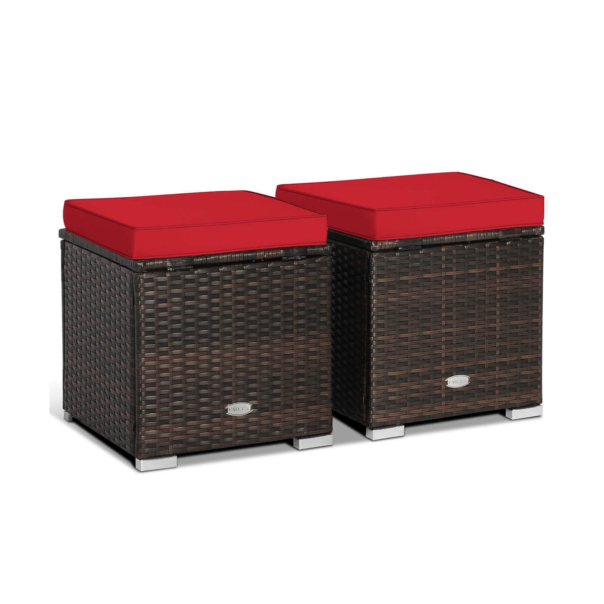 2-teiliges Garten-Ottoman-Set mit abnehmbaren Kissen – Rot