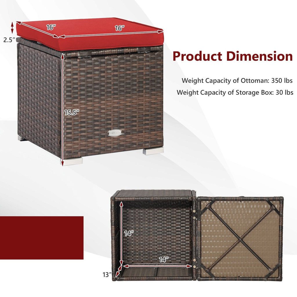 2-teiliges Garten-Ottoman-Set mit abnehmbaren Kissen – Rot