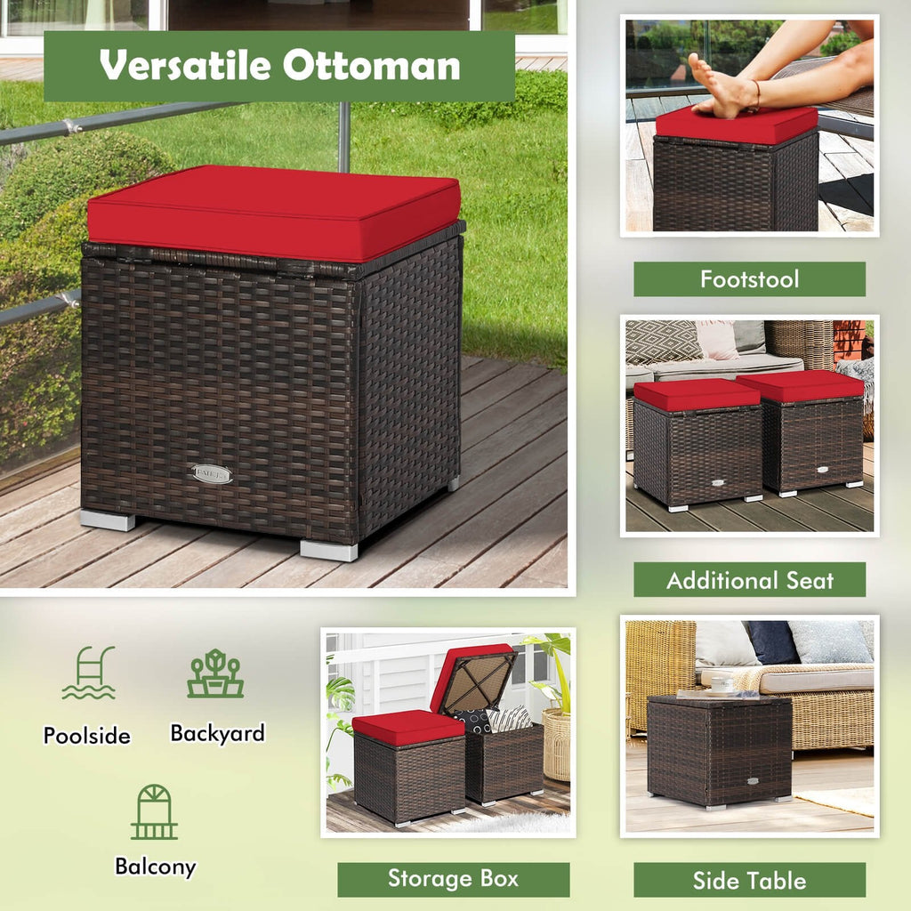 2-teiliges Garten-Ottoman-Set mit abnehmbaren Kissen – Rot