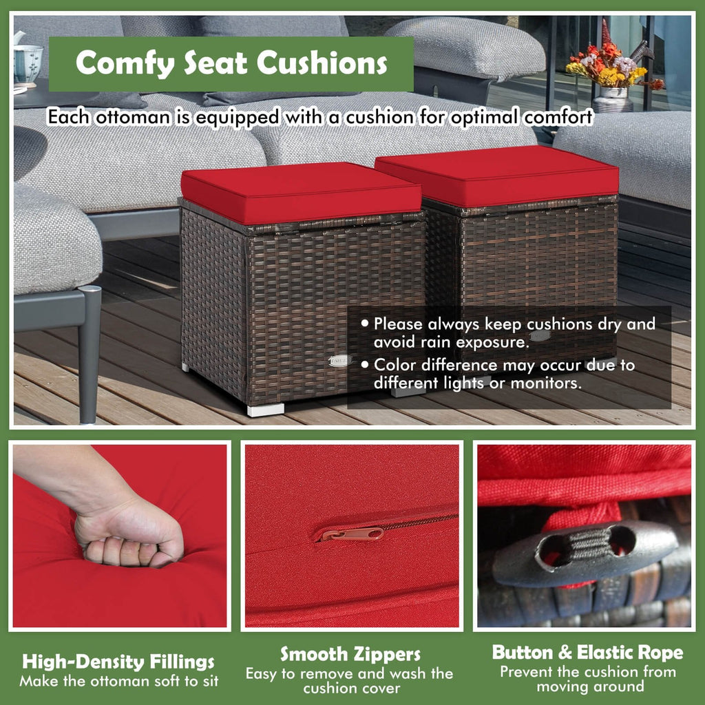 2-teiliges Garten-Ottoman-Set mit abnehmbaren Kissen – Rot